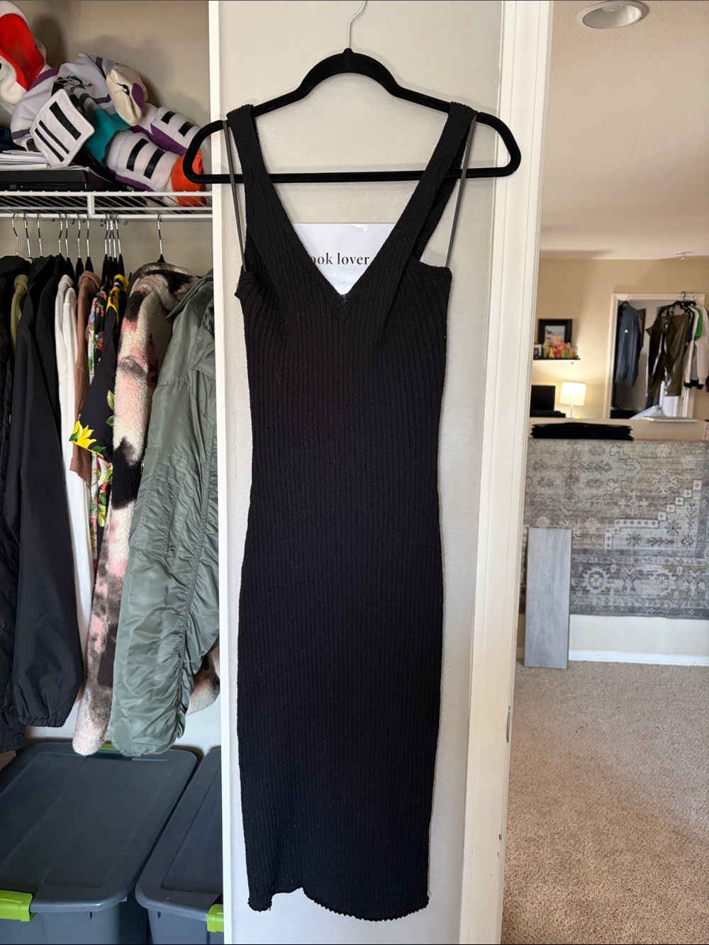 Cotton On Black Ribbed V-Neck Midi Dress